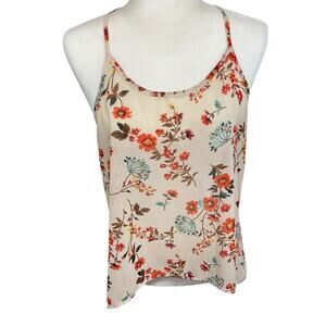 Ringostone Junior's Large Cream Sleeveless Floral Blouse Used